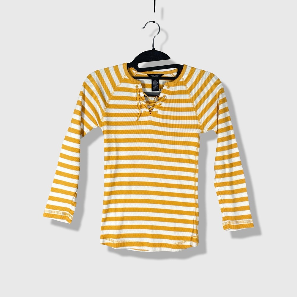 American Eagle Top Womens XS Yellow Striped Preppy Nautical Retro Y2K Cute